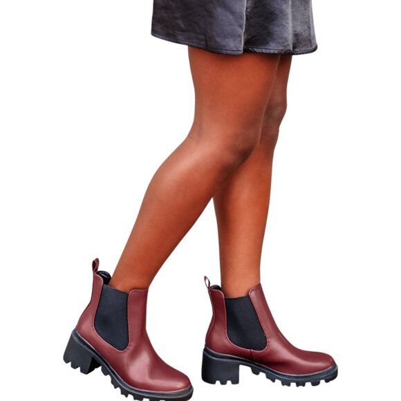 Lulus Waylen Lugged Platform Vegan Ankle Boots - Oxblood - 9 - Picture 1 of 12